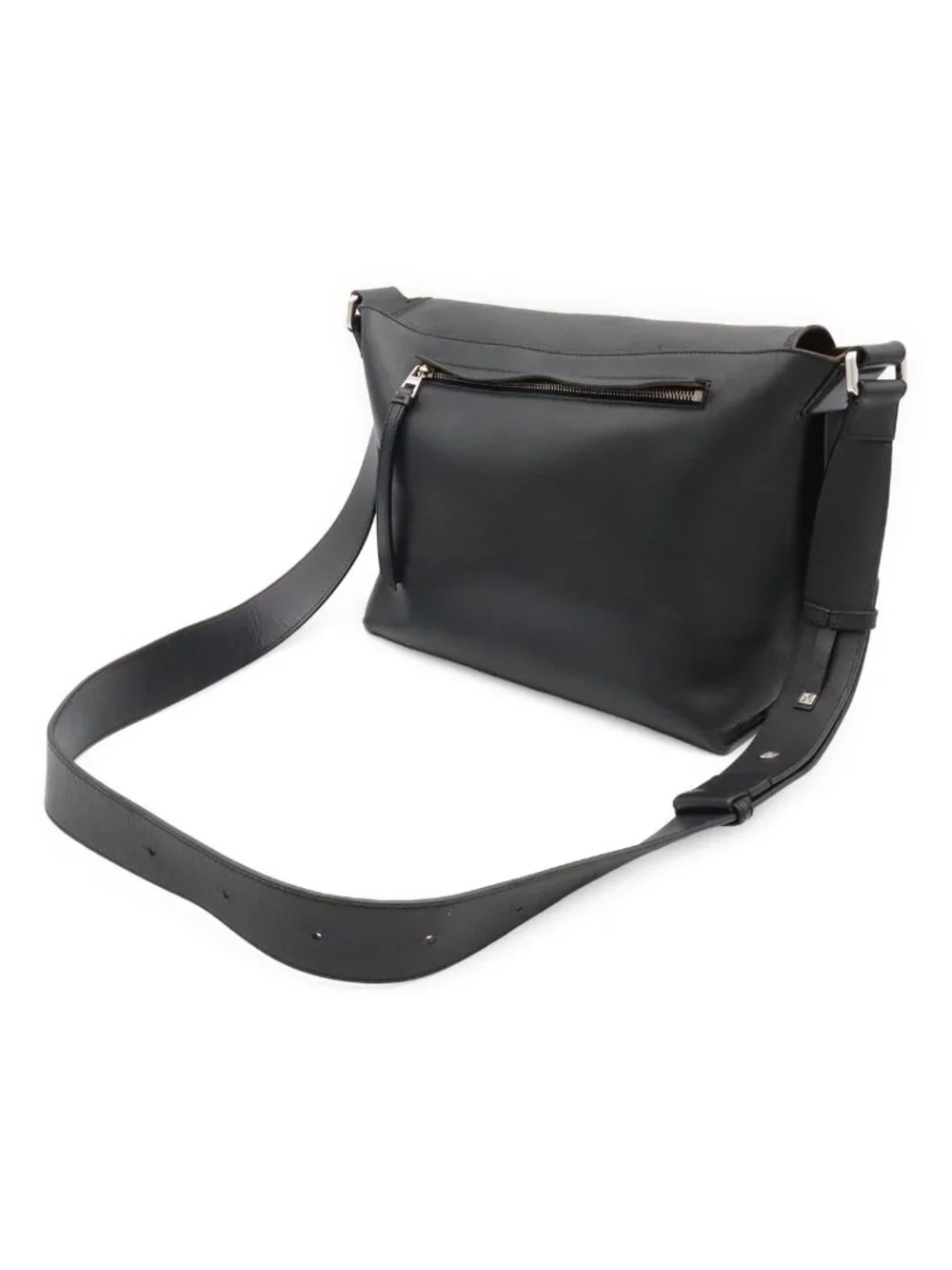 Loewe Anagram Military Messenger Bag Canvas Leather Black Silver